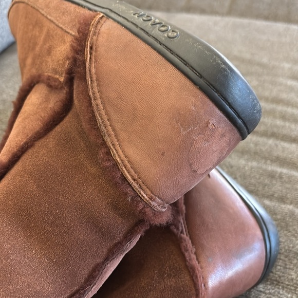 Coach Mid Winter Suede Sheepskin Pull On Brown Boots Size 10 - Picture 12 of 15